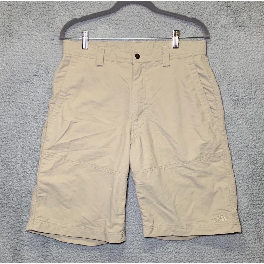 The North Face Men Beige 100% Nylon Hiking Shorts Sz 32 Outdoor Flat Front Trail